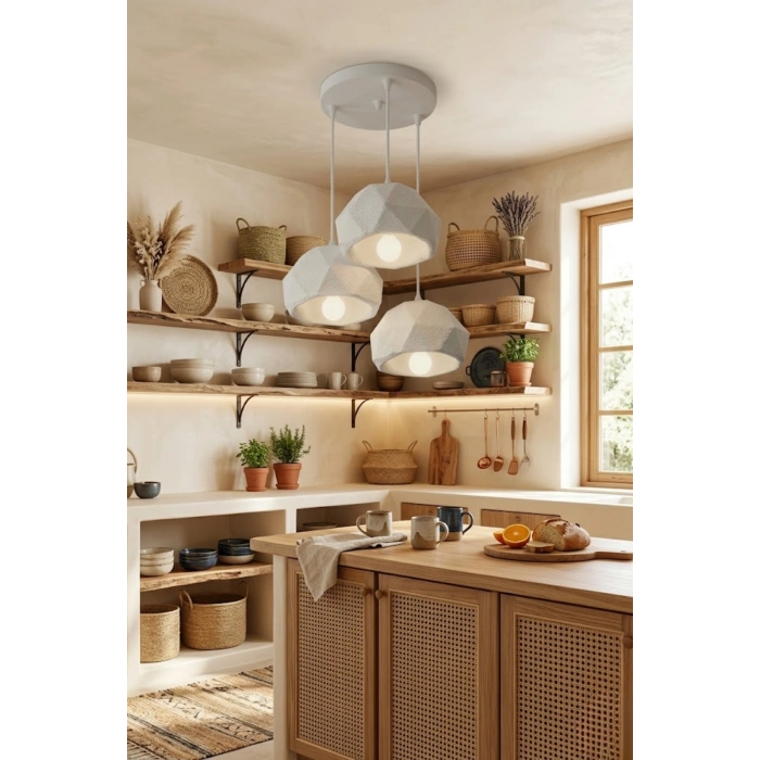 Beyaz 3 Lü Geometrik Avize 25 x 25