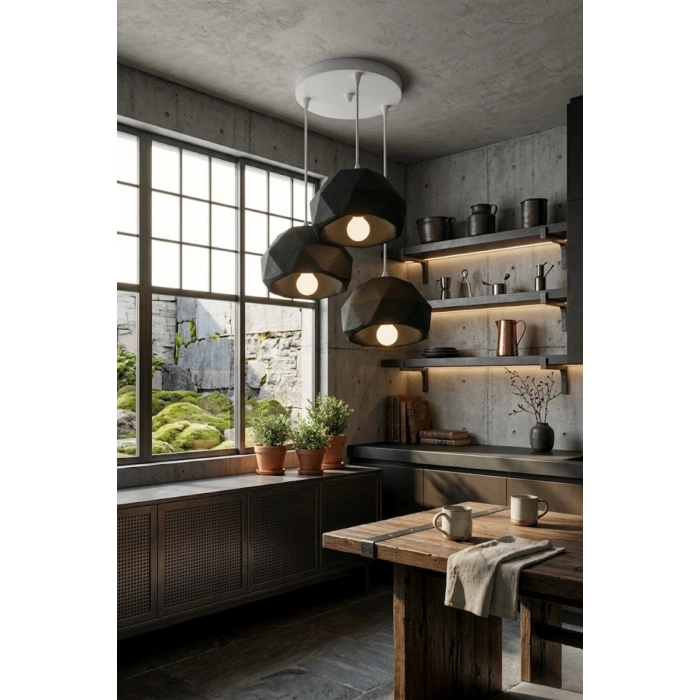 Siyah 3 Lü Geometrik Avize 25 x 25