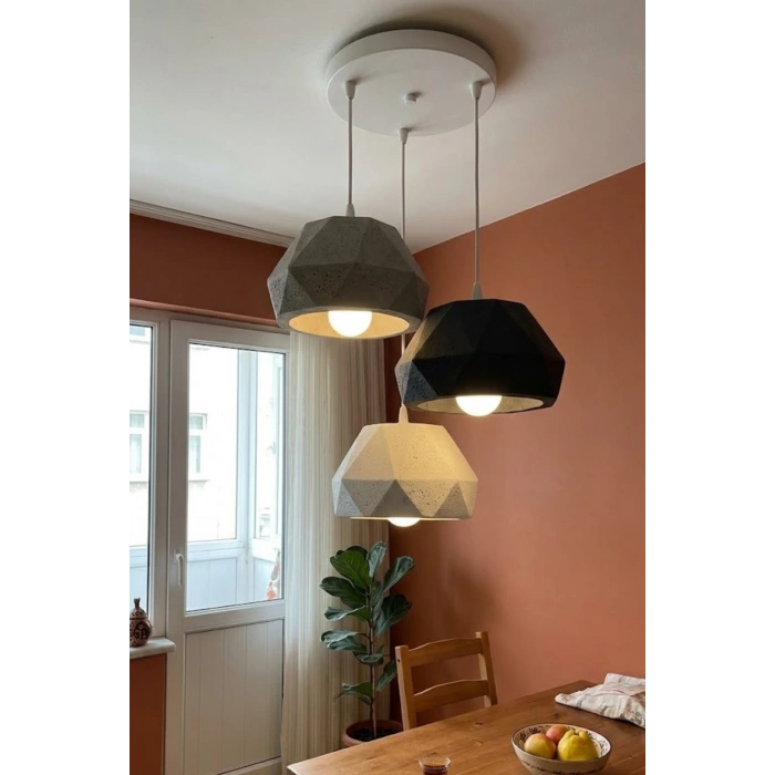 Siyah & Gri 3 Lü Geometrik Avize 25 x 25