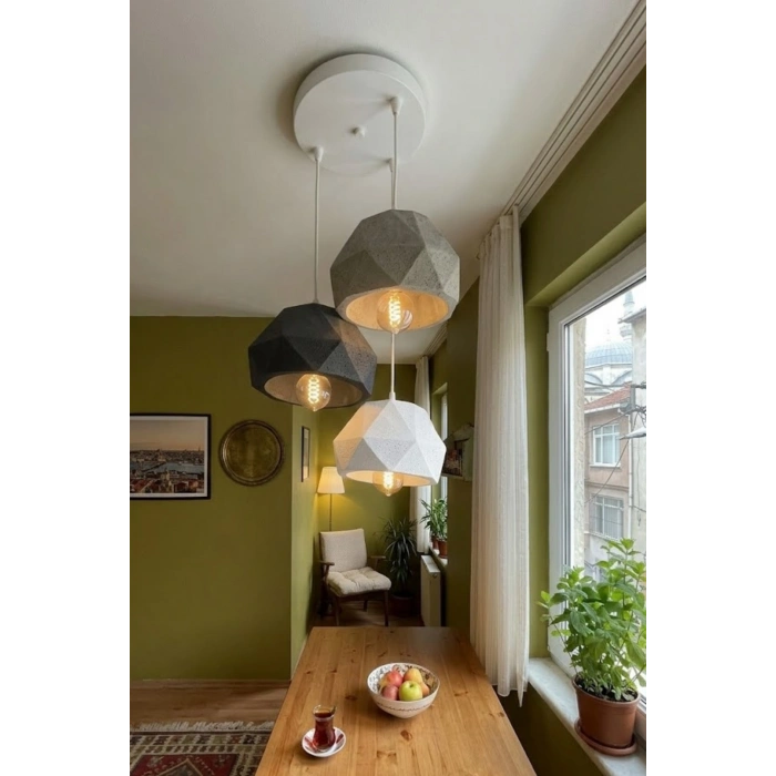 Siyah & Gri 3 Lü Geometrik Avize 25 x 25