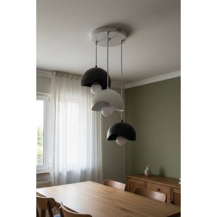 Siyah Beyaz 3Lü Beton Görünümlü Avize