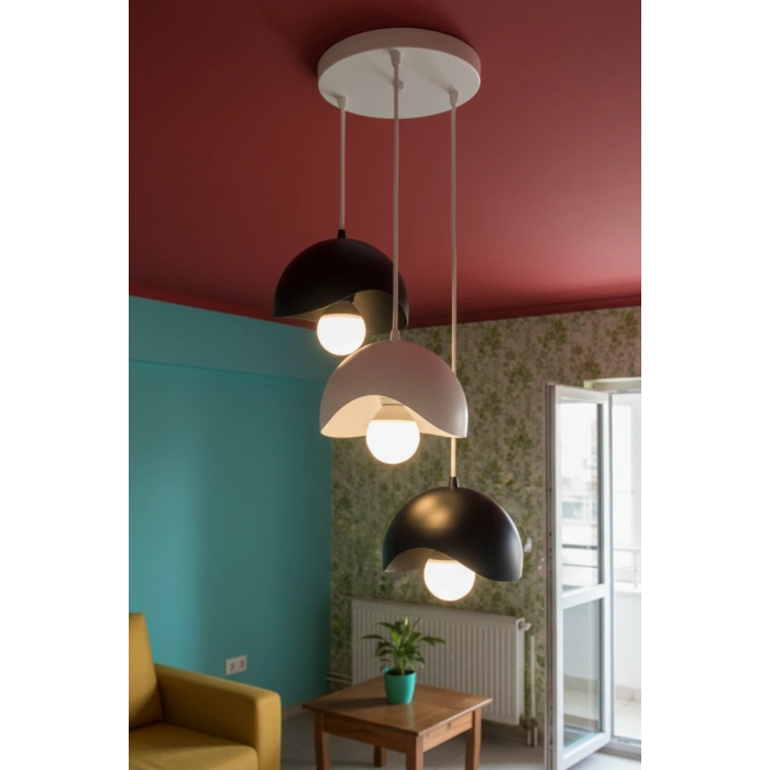 Siyah Beyaz 3Lü Beton Görünümlü Avize