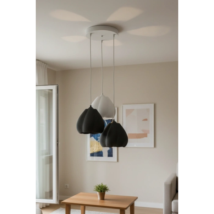 Siyah Beyaz Akış Formlu 3’lü Sarkıt Avize 25 x 20