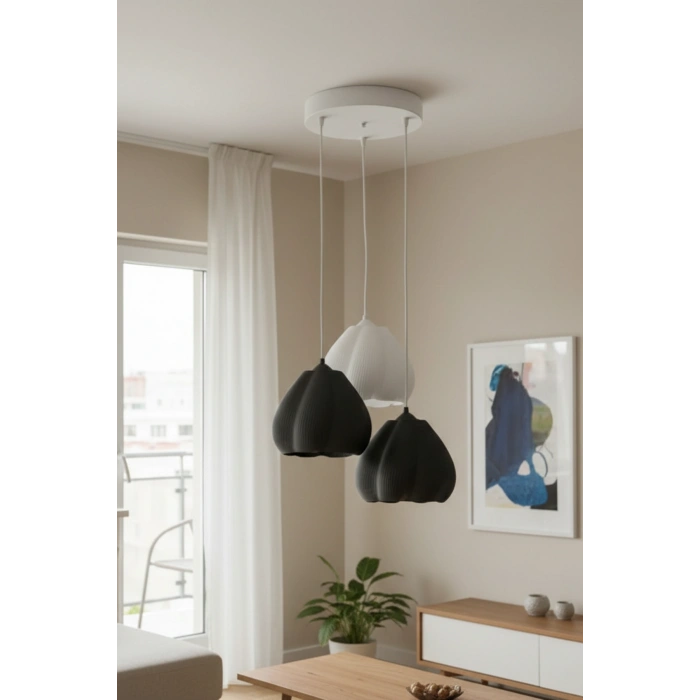 Siyah Beyaz Akış Formlu 3’lü Sarkıt Avize 25 x 20