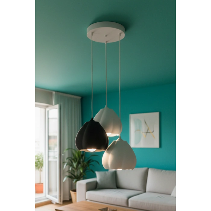 Siyah Beyaz Akış Formlu 3’lü Sarkıt Avize 25 x 20