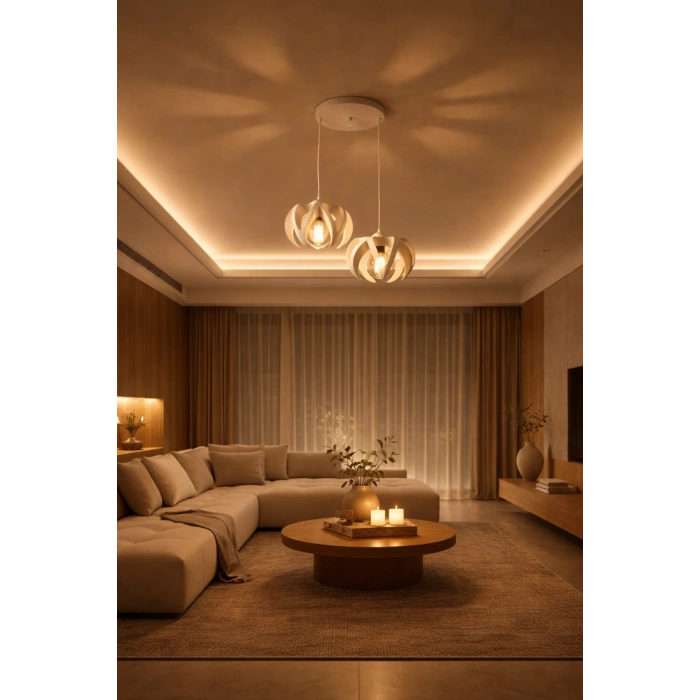 Beyaz 2Li Taç Formlu Sarkıt Avize 25 x 25