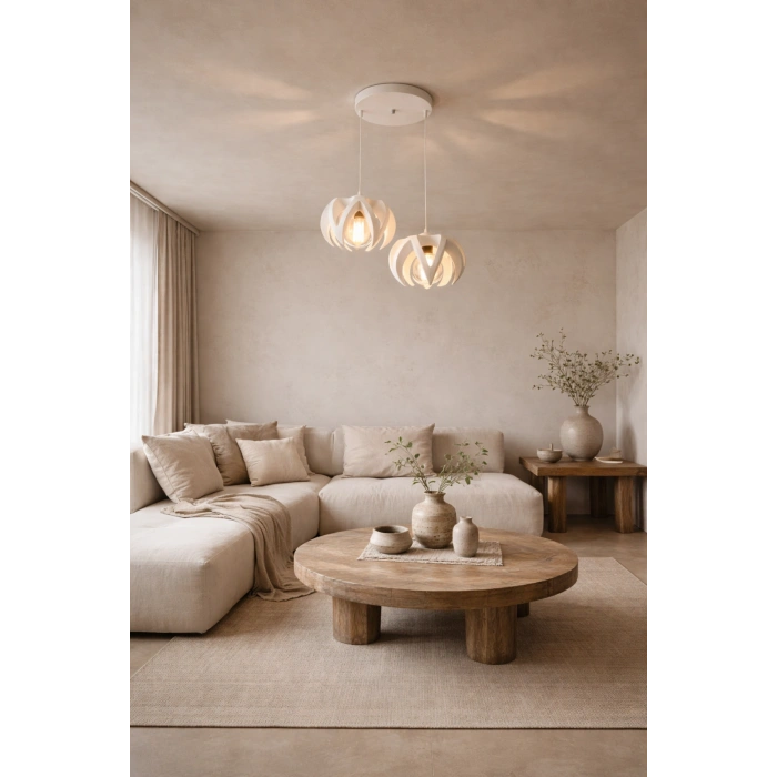 Beyaz 2Li Taç Formlu Sarkıt Avize 25 x 25