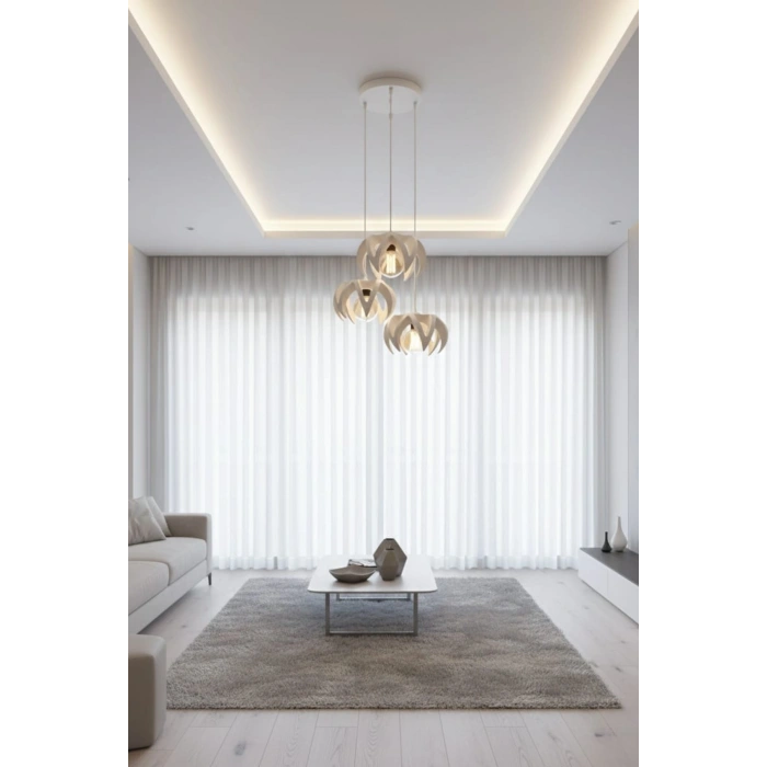 Beyaz 3Lü Taç Formlu Sarkıt Avize 25 x 25