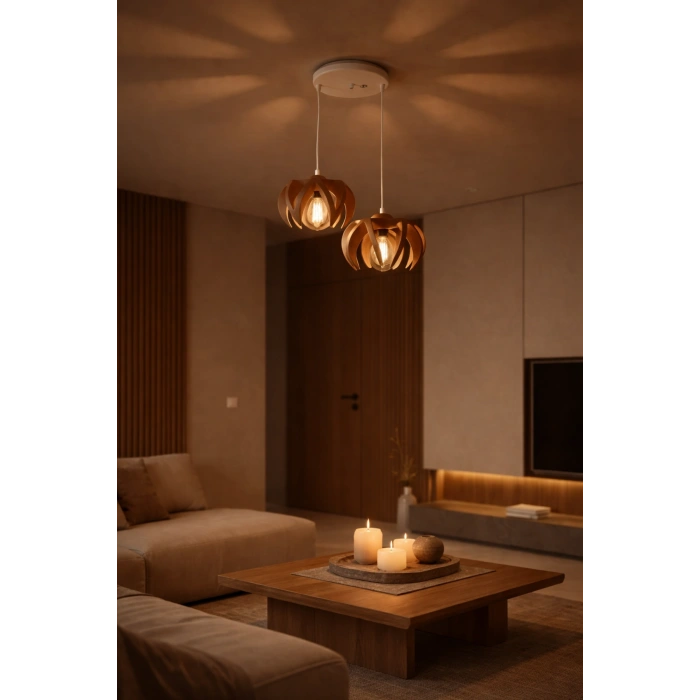 Kahverengi 2Li Taç Formlu Sarkıt Avize 25 x 25