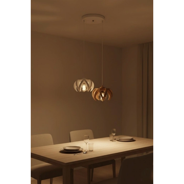 Kahverengi Beyaz 2Li Taç Formlu Avize 25 x 25