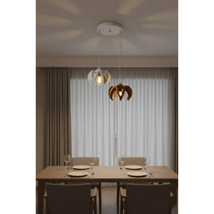 Kahverengi Beyaz 2Li Taç Formlu Avize 25 x 25