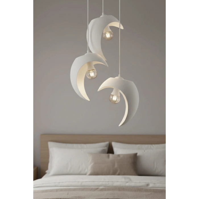 Beyaz Hilal Formlu 3’lü Sarkıt Avize 25 x 20