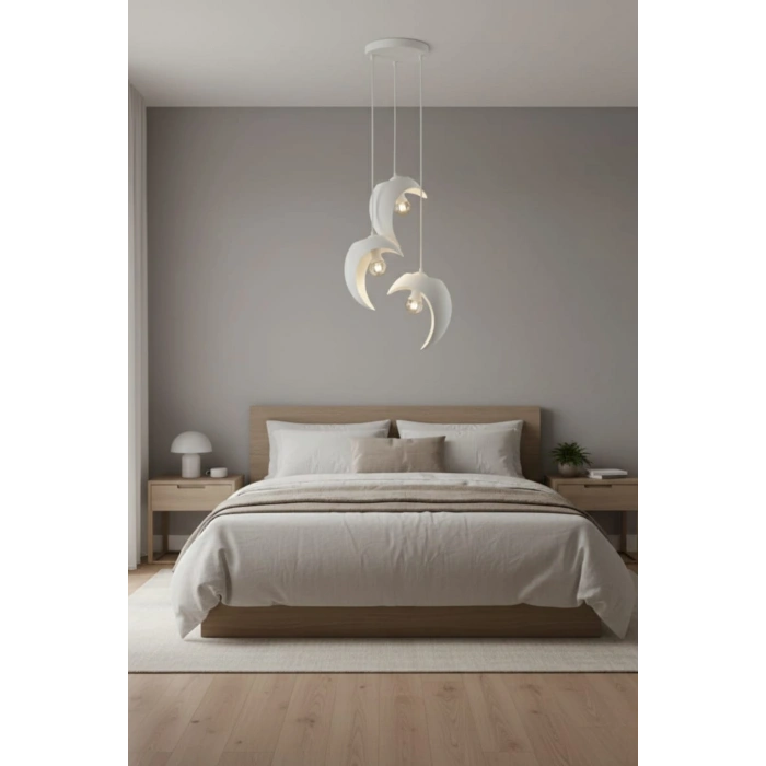 Beyaz Hilal Formlu 3’lü Sarkıt Avize 25 x 20