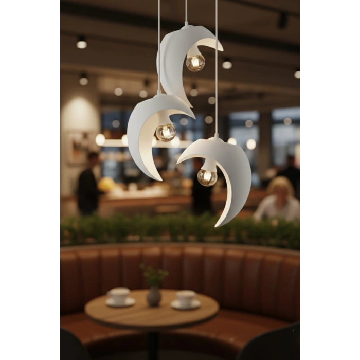 Beyaz Hilal Formlu 3’lü Sarkıt Avize 25 x 20