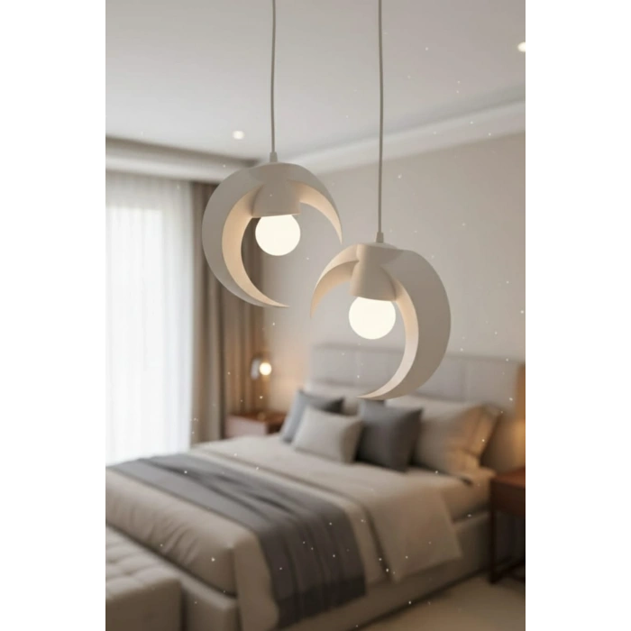 Beyaz Hilal Formlu 2li Sarkıt Avize 25 x 20