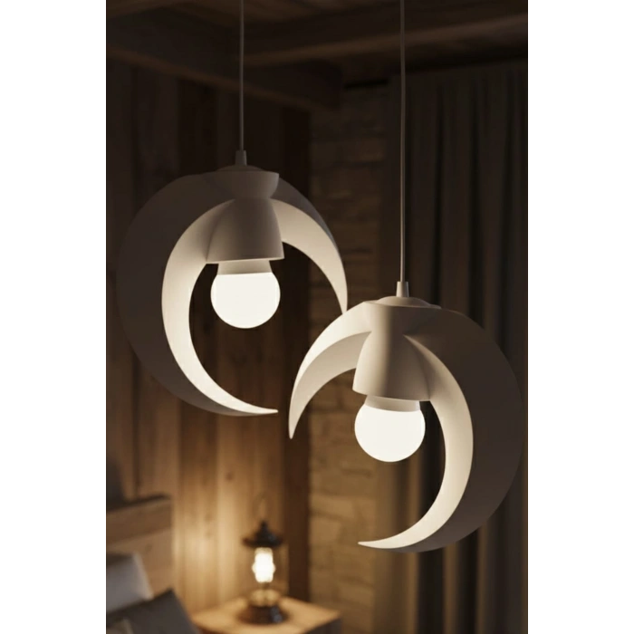 Beyaz Hilal Formlu 2li Sarkıt Avize 25 x 20