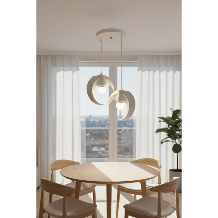 Beyaz Hilal Formlu 2li Sarkıt Avize 25 x 20