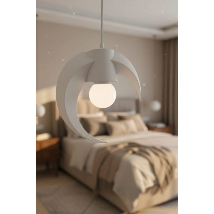 Beyaz Hilal Formlu Tekli Sarkıt Avize 25 x 20