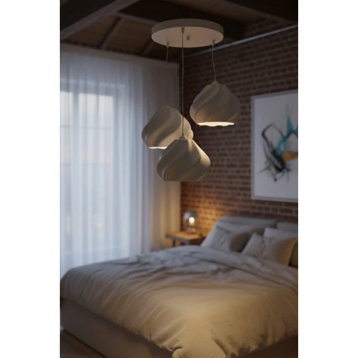 Beyaz Minimal Dalga Tasarım 3’lü Sarkıt Avize 25 x 20