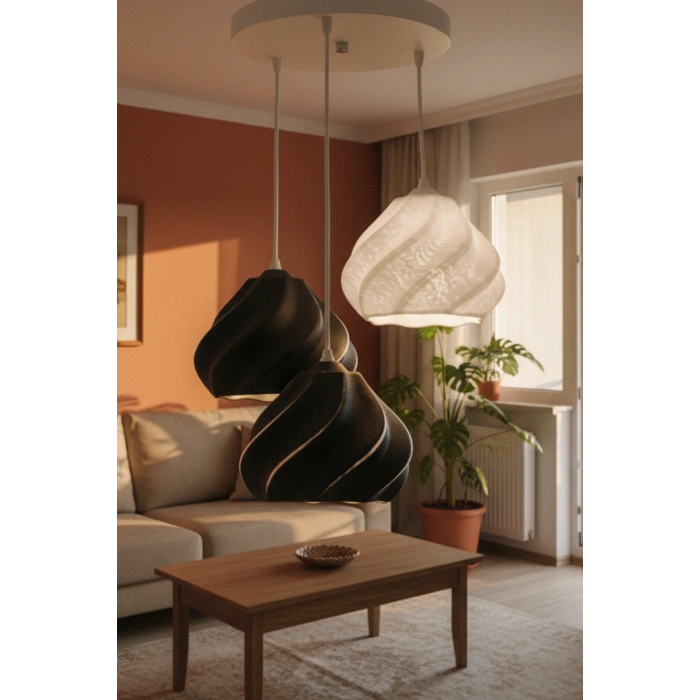 Siyah Beyaz Minimal Dalga Tasarım 3’lü Sarkıt Avize 25 x 20