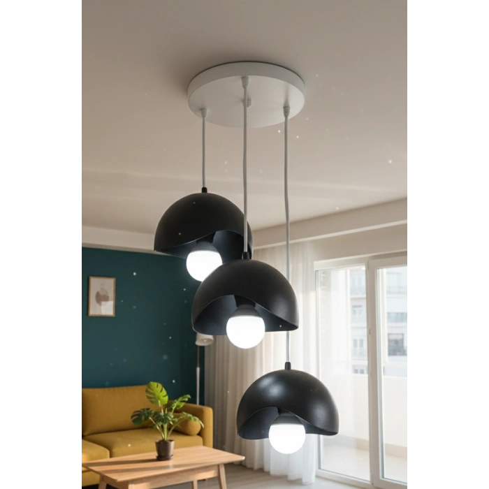 Siyah 3Lü  Beton Görünümlü Avize 25 x 25