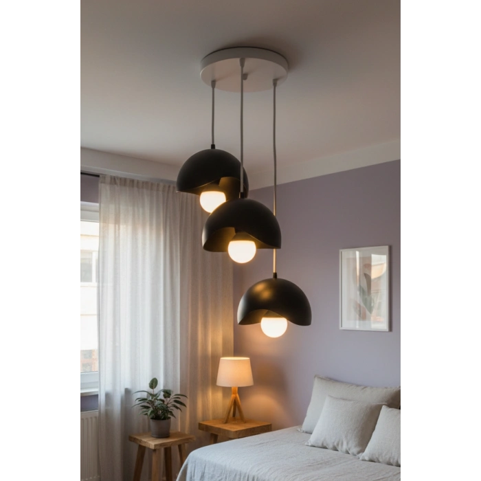 Siyah 3Lü  Beton Görünümlü Avize 25 x 25