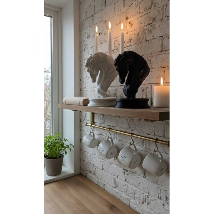 Modern Tasarım Siyah & Beyaz İkili At Heykeli Seti 12 x 20 cm