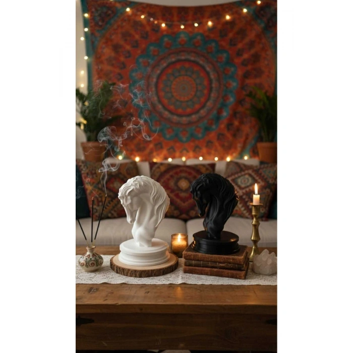 Modern Tasarım Siyah & Beyaz İkili At Heykeli Seti 12 x 20 cm