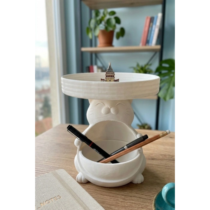 Beyaz Sevimli Kedi Yuvalı Organizer 15 x 17