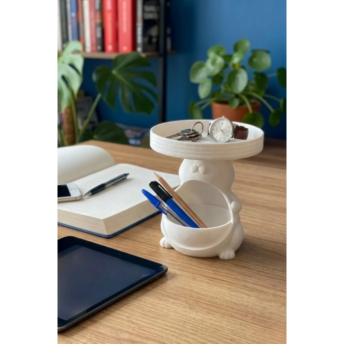 Beyaz Sevimli Kedi Yuvalı Organizer 15 x 17