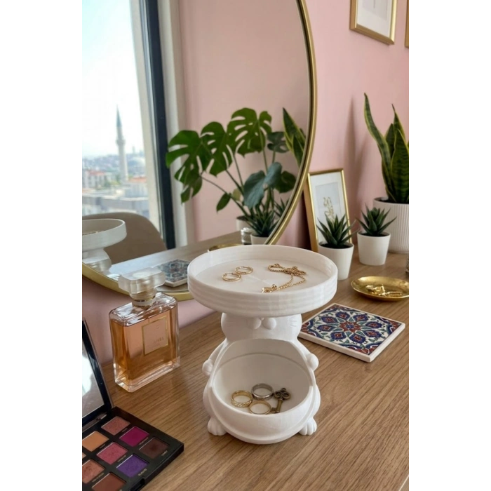 Beyaz Sevimli Kedi Yuvalı Organizer 15 x 17