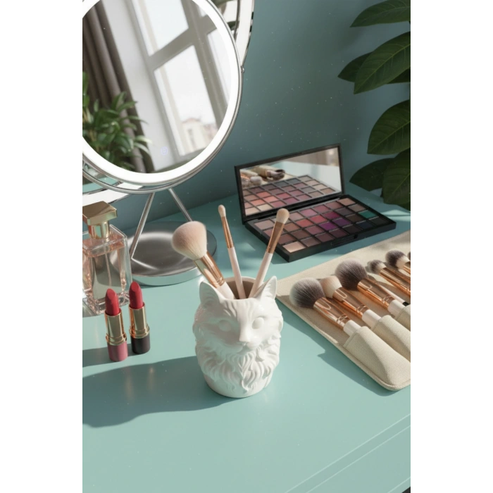 Beyaz Kedi Tasarımlı Kalemlik Organizer