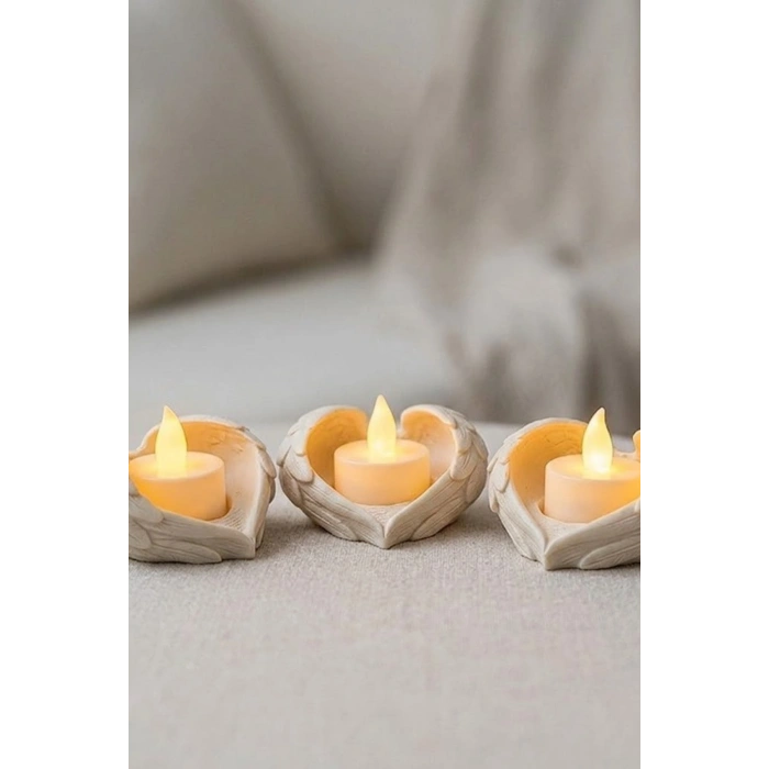 Melek Işığı Seti 3’lü Melek Kanatlı LED Mum Dekoratif Tealight 8 x 7 cm