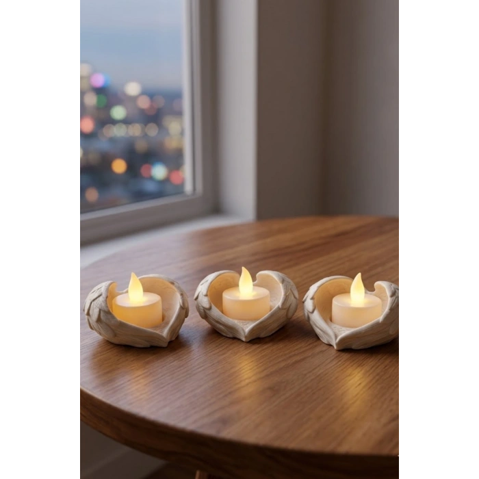 Melek Işığı Seti 3’lü Melek Kanatlı LED Mum Dekoratif Tealight 8 x 7 cm