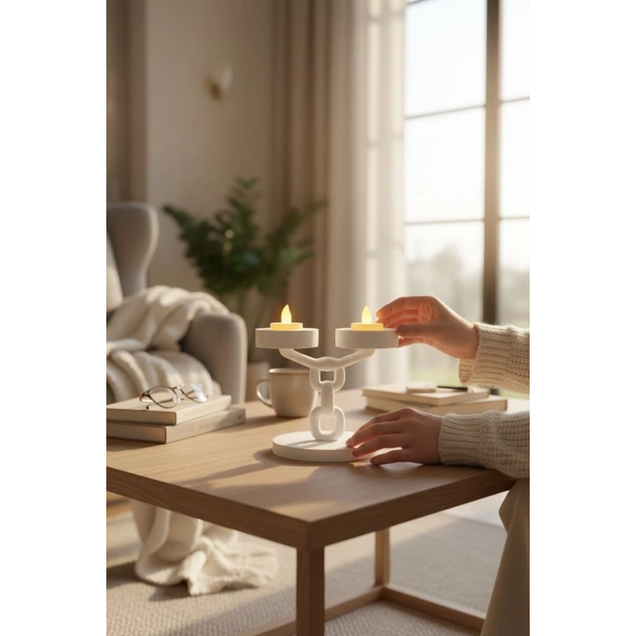 Dekoratif Zincir 2’li Mumluk Tealight Mum Dahil 15 cm