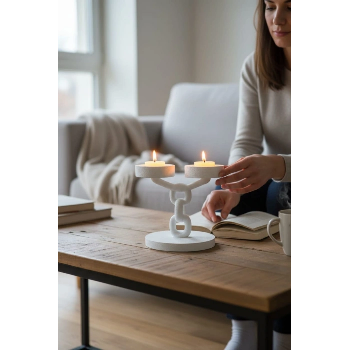 Dekoratif Zincir 2’li Mumluk Tealight Mum Dahil 15 cm
