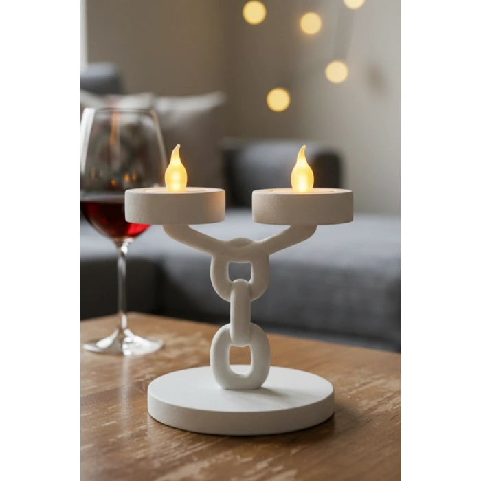 Dekoratif Zincir 2’li Mumluk Tealight Mum Dahil 15 cm