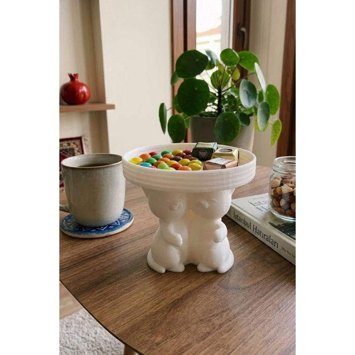 Beyaz Dost kedi Figürlü Tepsili Organizer