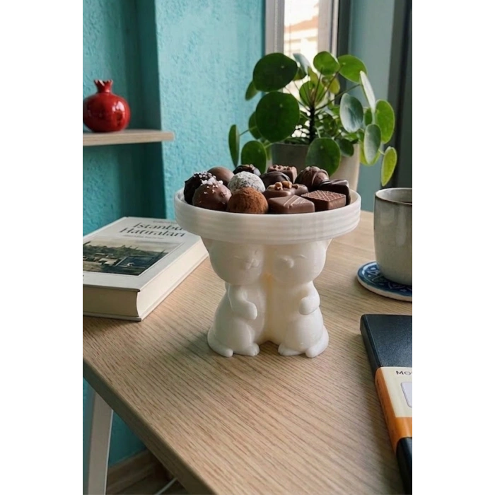 Beyaz Dost kedi Figürlü Tepsili Organizer