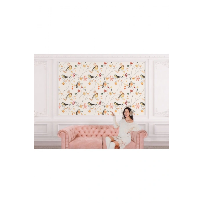 Açağ Dallarındaki Sevimli Kuşlar Desenli Duvar Kağıdı-5760
