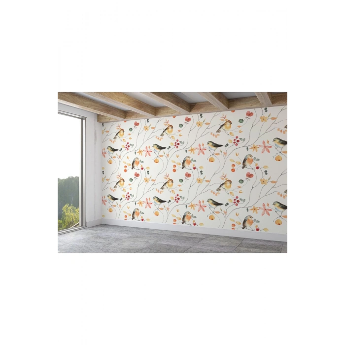 Açağ Dallarındaki Sevimli Kuşlar Desenli Duvar Kağıdı-5760
