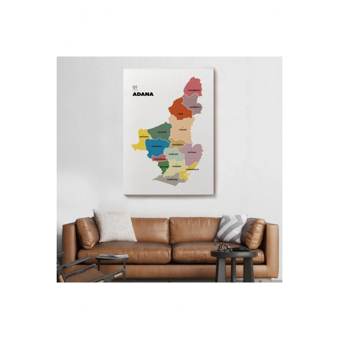 Adana İli ve İlçeler Haritası  Dekoratif Kanvas Tablo 1246