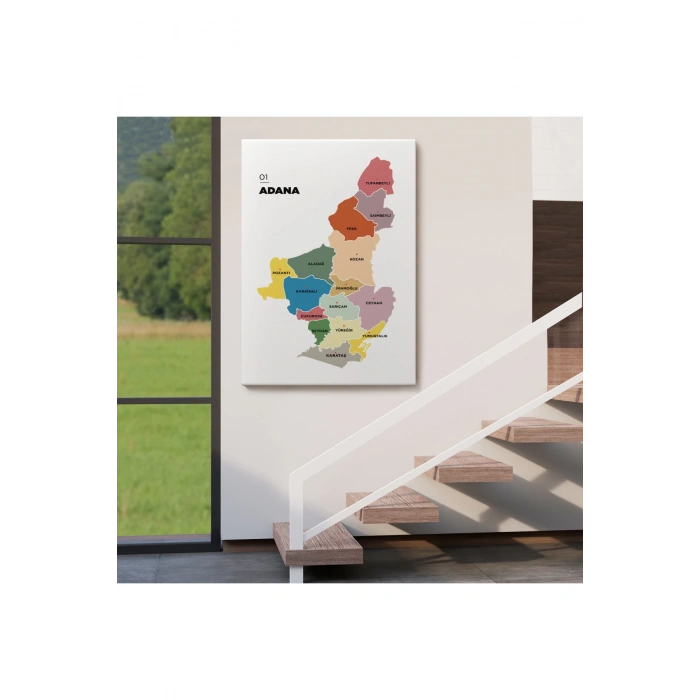 Adana İli ve İlçeler Haritası  Dekoratif Kanvas Tablo 1246