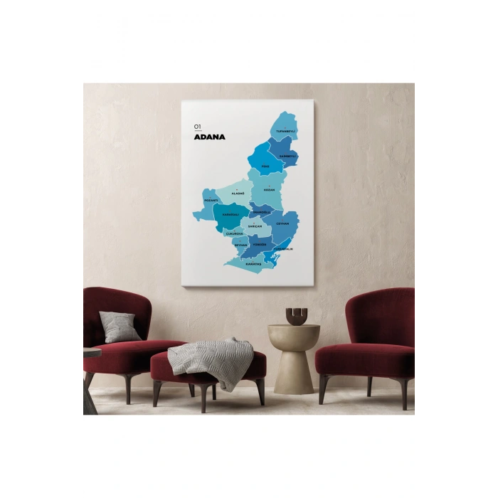 Adana İli ve İlçeler Haritası  Dekoratif Kanvas Tablo 1247