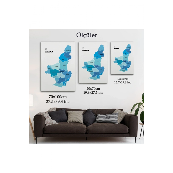 Adana İli ve İlçeler Haritası  Dekoratif Kanvas Tablo 1247
