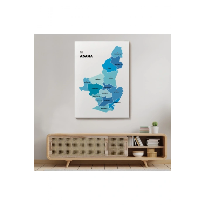 Adana İli ve İlçeler Haritası  Dekoratif Kanvas Tablo 1247