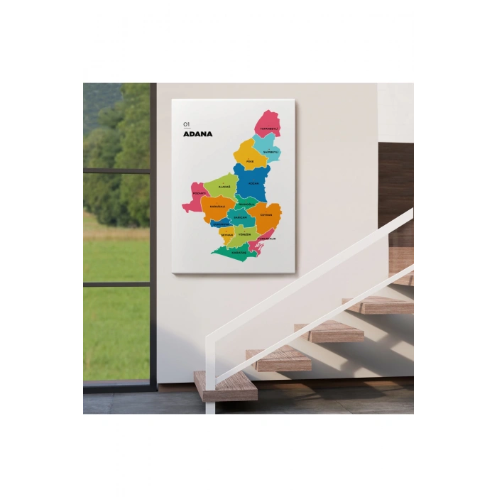 Adana İli ve İlçeler Haritası  Dekoratif Kanvas Tablo 1248