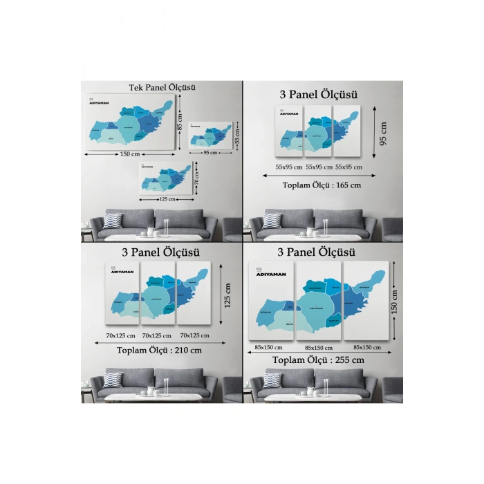 Adıyaman  İli ve İlçeler Haritası  Dekoratif Kanvas Tablo 1249