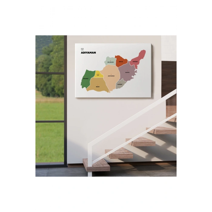 Adıyaman  İli ve İlçeler Haritası  Dekoratif Kanvas Tablo 1250