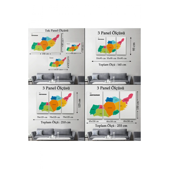 Adıyaman  İli ve İlçeler Haritası  Dekoratif Kanvas Tablo 1251